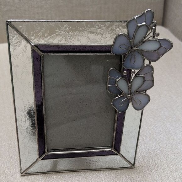 Gallery Stained Glass Blue Butterfly Picture Frame 3.5" X 5" Photo Opening - Picture 9 of 12